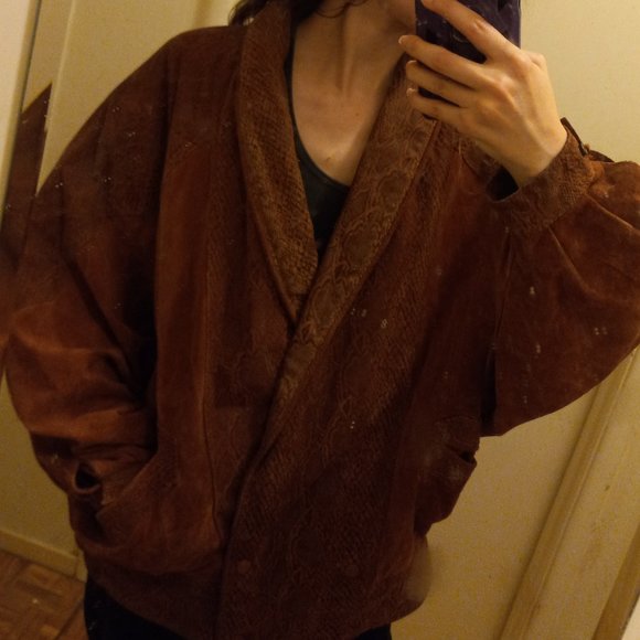 Vintage Rust Suede Bomber Jacket 80s Early 90s Oversized - Picture 13 of 16